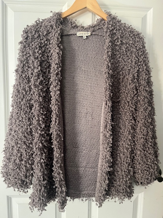 Moon River Sweaters - Moon River Shaggy Open Cardigan rosy gray sz small